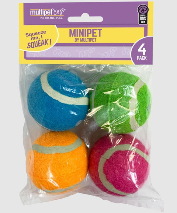 Multipet Squeaky Tennis Balls 4Pk. 2 Inch - Petsplace.store