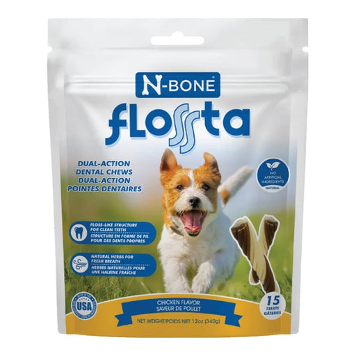 N - Bone Dog Flossta Dental Chews Chicken 15 Pack 12oz. - Petsplace.store