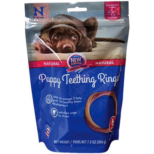 N - Bone Grain - Free Puppy Teething Rings Blueberry & BBQ 1ea/7.02 oz, 6 pk - Petsplace.store