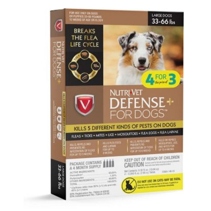 Nutri - Vet Defense+ Flea & Tick for Dog 1ea/LG, 33 - 66 lb, 4 pk - Petsplace.store