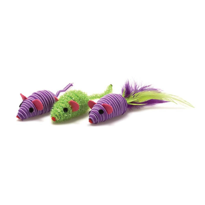 OurPets Three Twined Mice Catnip Toy Green, Purple 1ea/3 pk, Mass - Petsplace.store