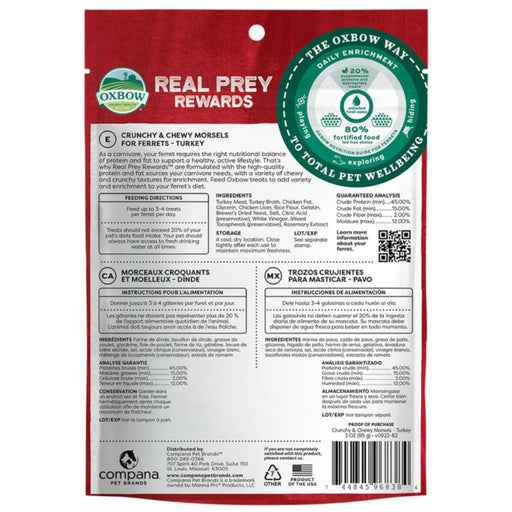 Oxbow Small Animal Real Prey Rewards Treat Turkey 3oz. - Petsplace.store