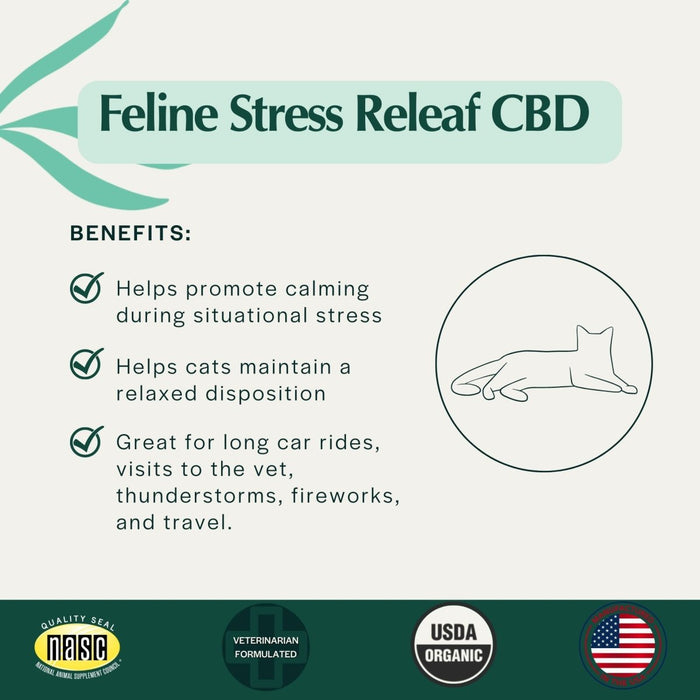 Pet Releaf Feline Stress Organic Hemp Oil CBD 180mg - Petsplace.store