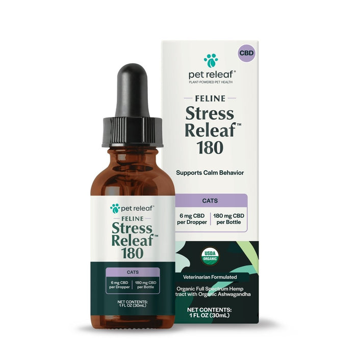 Pet Releaf Feline Stress Organic Hemp Oil CBD 180mg - Petsplace.store