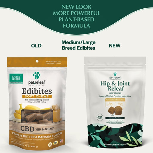 Pet Releaf Hip & Joint Edibites Cbd Medium /Large Dog 7.5oz. Peanut Butter Banana 6Mg - Petsplace.store