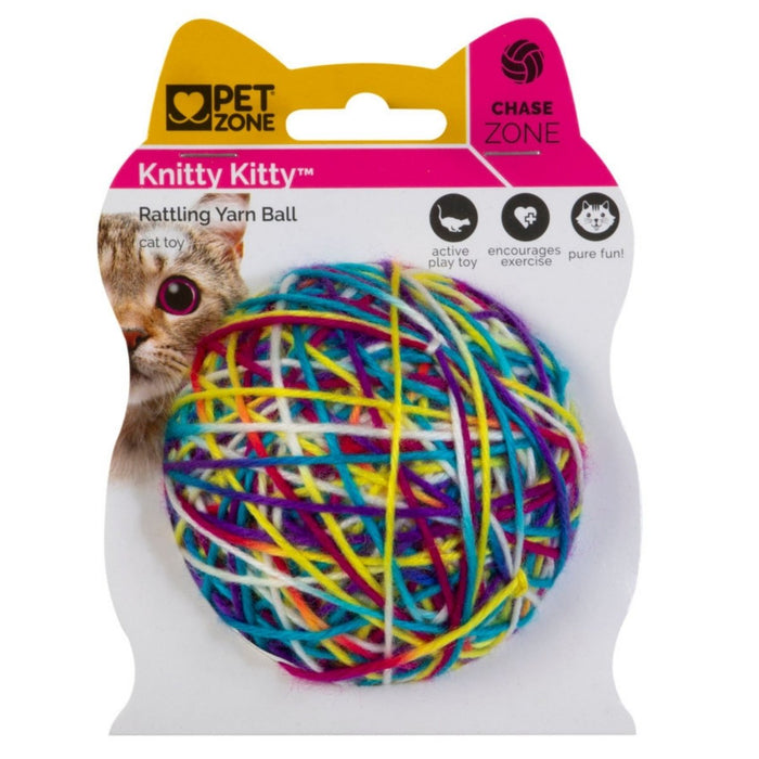 Pet Zone Products Knitty Kitty Rattle Yarn Ball Cat Toy SM (2 pack) - Petsplace.store