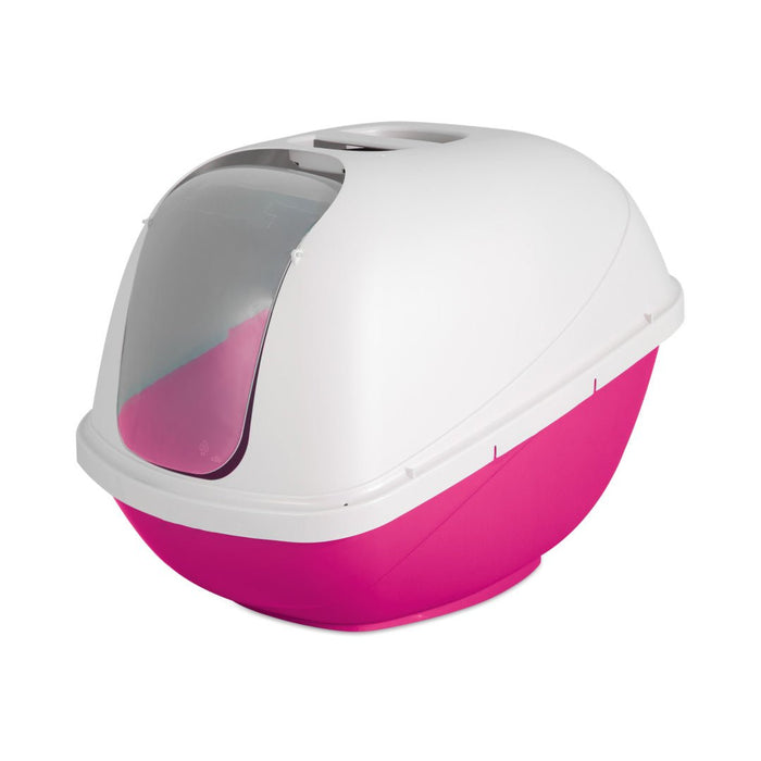 Petmate Basic Hooded Cat Litter Box Hot Pink Base/Pearl White Hood 1ea/Jumbo - Petsplace.store