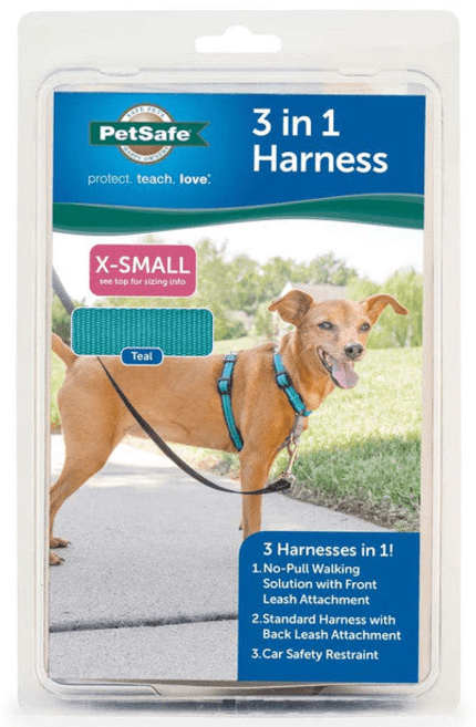 PetSafe 3in1 Dog Harness Teal 1ea/XS - Petsplace.store