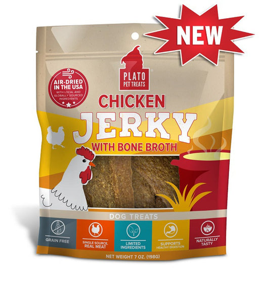 Plato Dog Jerky Chicken With Bone Broth 7oz. - Petsplace.store