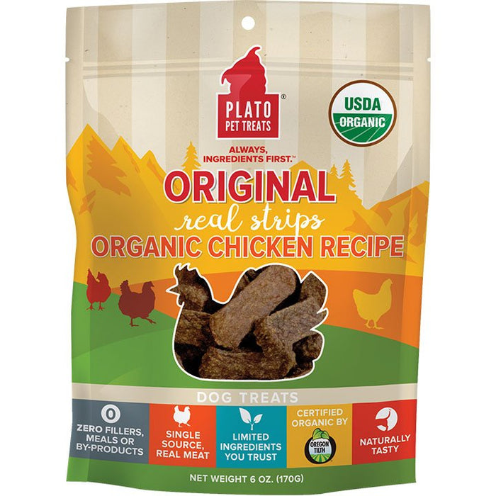 Plato Dog Treats Organic Chicken Strips 6oz. - Petsplace.store