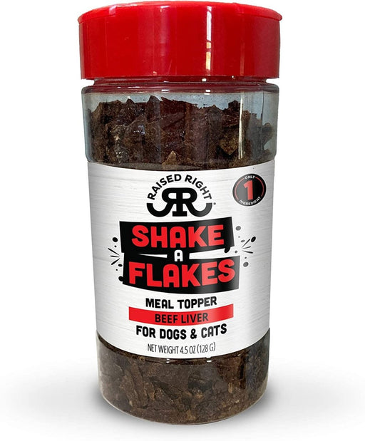 Raised Right Dog Cat Shake A Flakes Beef 4.5oz. - Petsplace.store