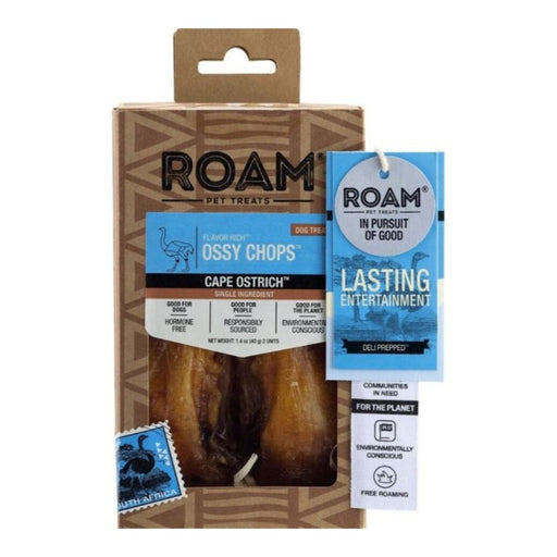 Roam Flavor Rich Ossy Chops Ostrich 1.4oz. - 2 Pk - Petsplace.store