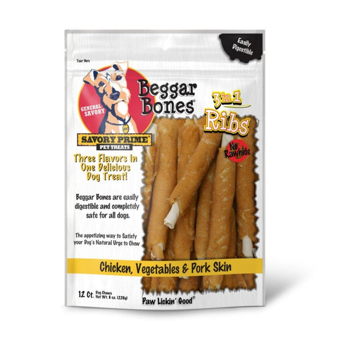 Savory Prime Beggar Bone 3in1 Ribs Dog Treat Chicken, Vegetable & Pork, 1ea/12 ct - Petsplace.store