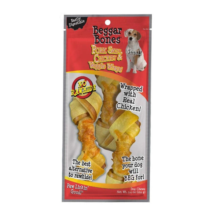 Savory Prime Beggar Bones Pork Skin, Chicken & Veggie Wraps Dog Treats 1ea/SM, 3 pk - Petsplace.store