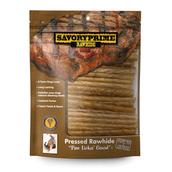 Savory Prime Pressed Rawhide Twist Sticks Natural 1ea/5 in, 100 pk - Petsplace.store