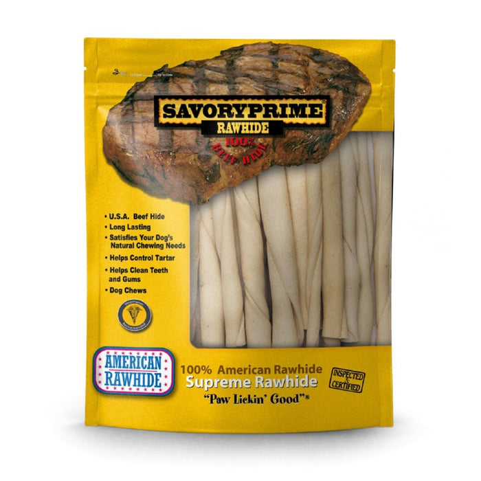 Savory Prime Pressed Rawhide Twist Sticks Natural 1ea/5 in, 30 pk - Petsplace.store