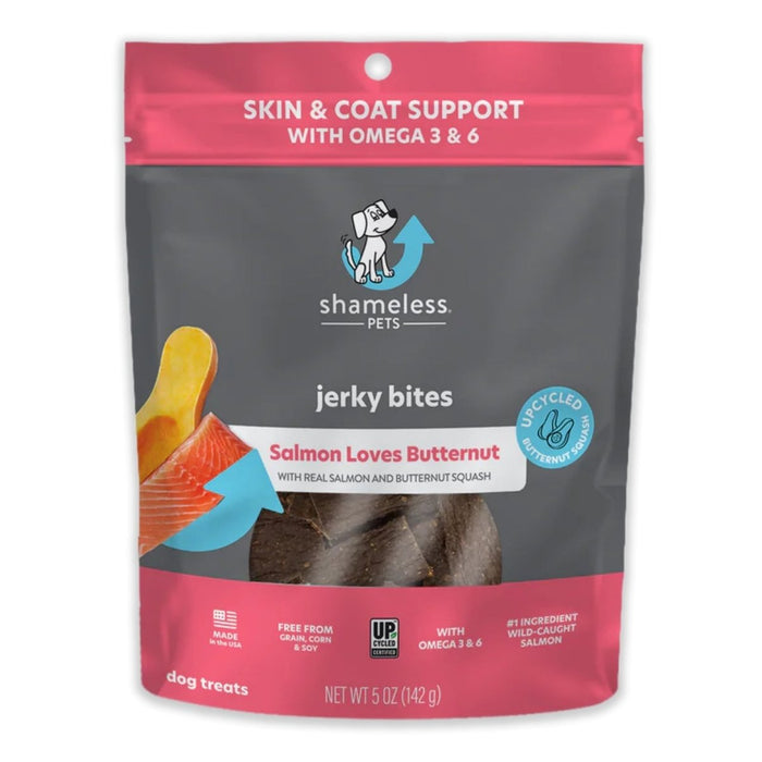 Shameless Dog Jerky Bites Salmon/Butternut 5oz. - Petsplace.store