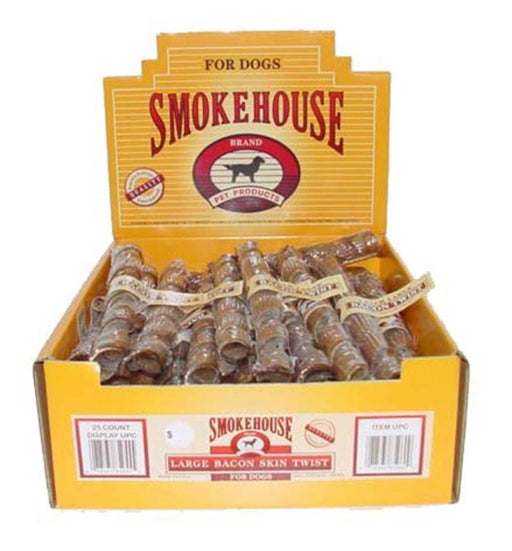 Smokehouse USA Made Bacon Skin Twists Dog Chew 25ea/LG, 25 ct - Petsplace.store