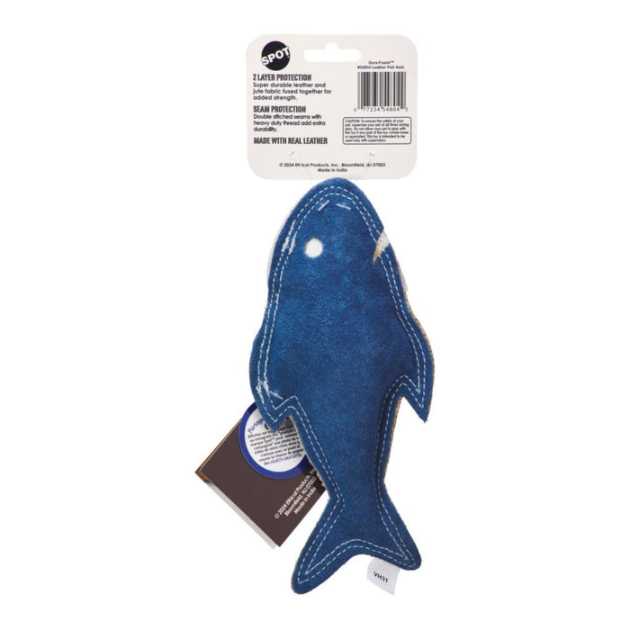 Spot Durafuse Leather Fish Dog Toy Assorted, 1ea/7 in - Petsplace.store