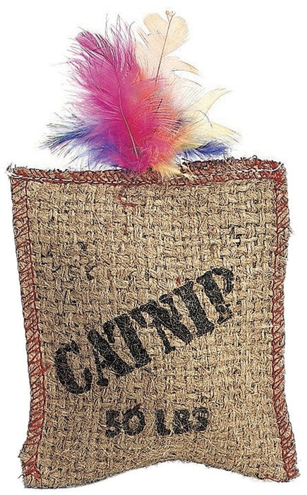 Spot Jute and Feather Sack Cat Toy with Catnip Brown 7 in - Petsplace.store