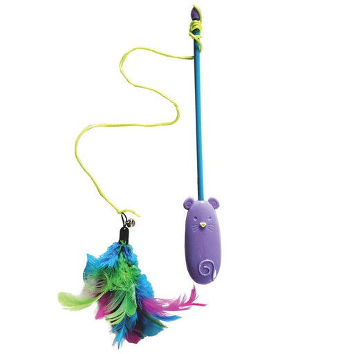 Spot Laser and Feather Teaser Wand Cat Toy Assorted 12 in - Petsplace.store