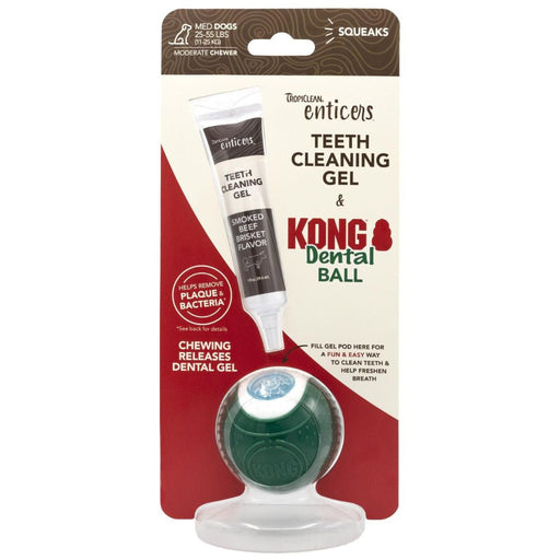 TropiClean Enticers Teeth Cleaning Gel & KONG Dental Ball Beef Brisket 1ea/1 oz, MD - Petsplace.store